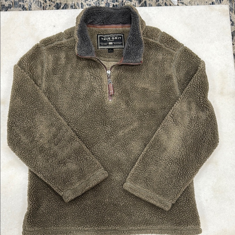 True Grit Green Zip Up Sweater Plush Fleece